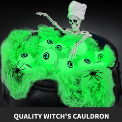 Full view of the witches cauldron in a garden setting