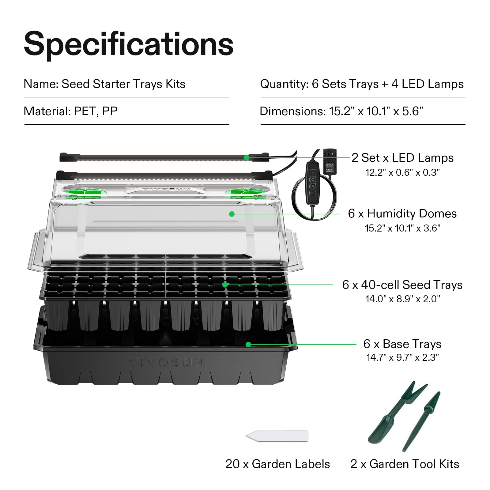 Full view of VIVOSUN 6-Pack Seed Starter Kit on a garden table