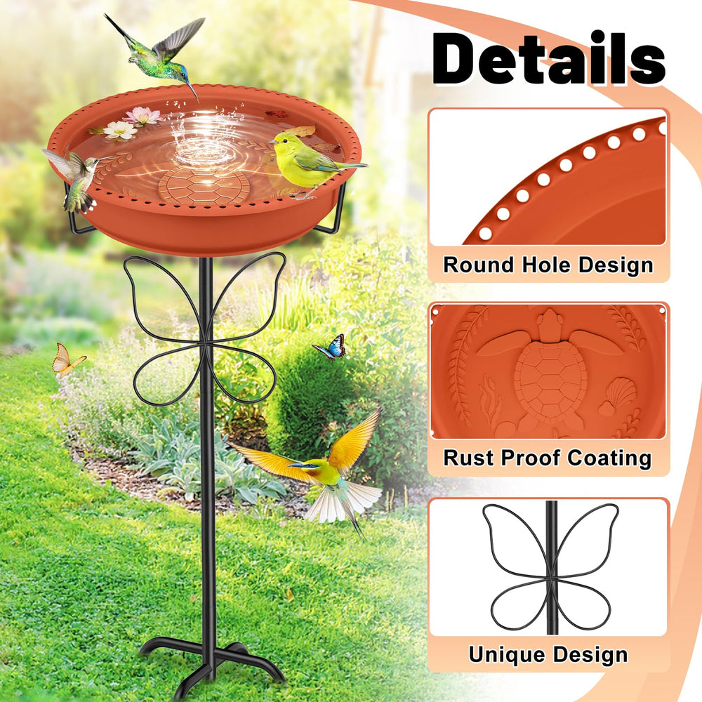 Full view of YOADEHOA Bird Bath set up in a garden