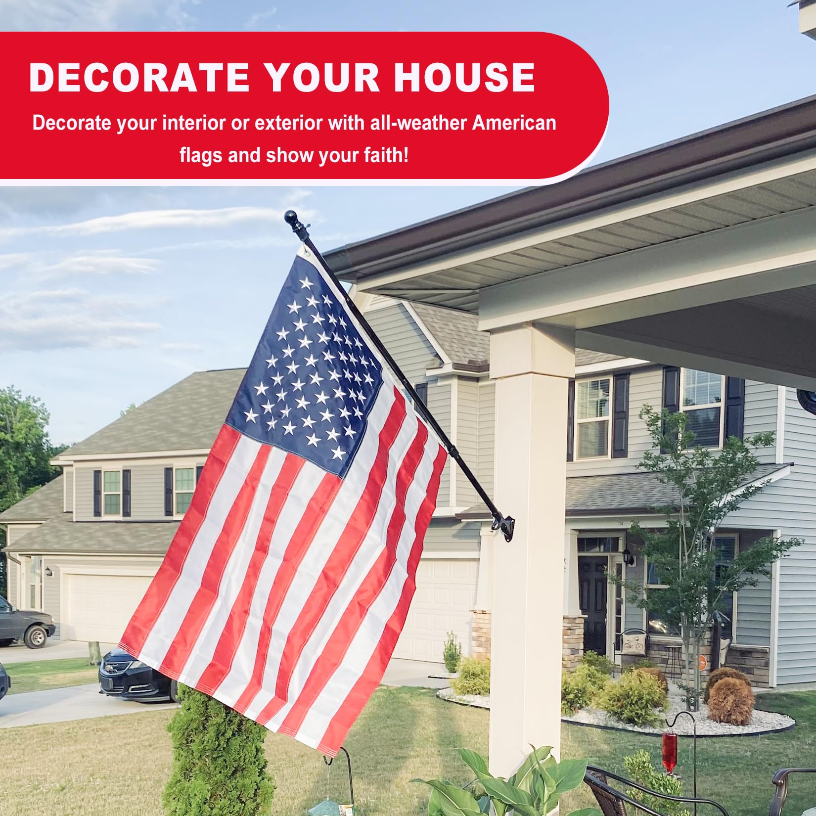 Full view of ZoYaone Heavy Duty American Flag outdoors