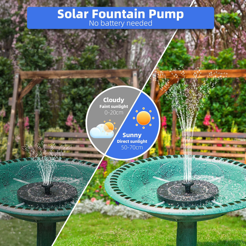 Fulsren Solar Fountain in use in a garden with birds