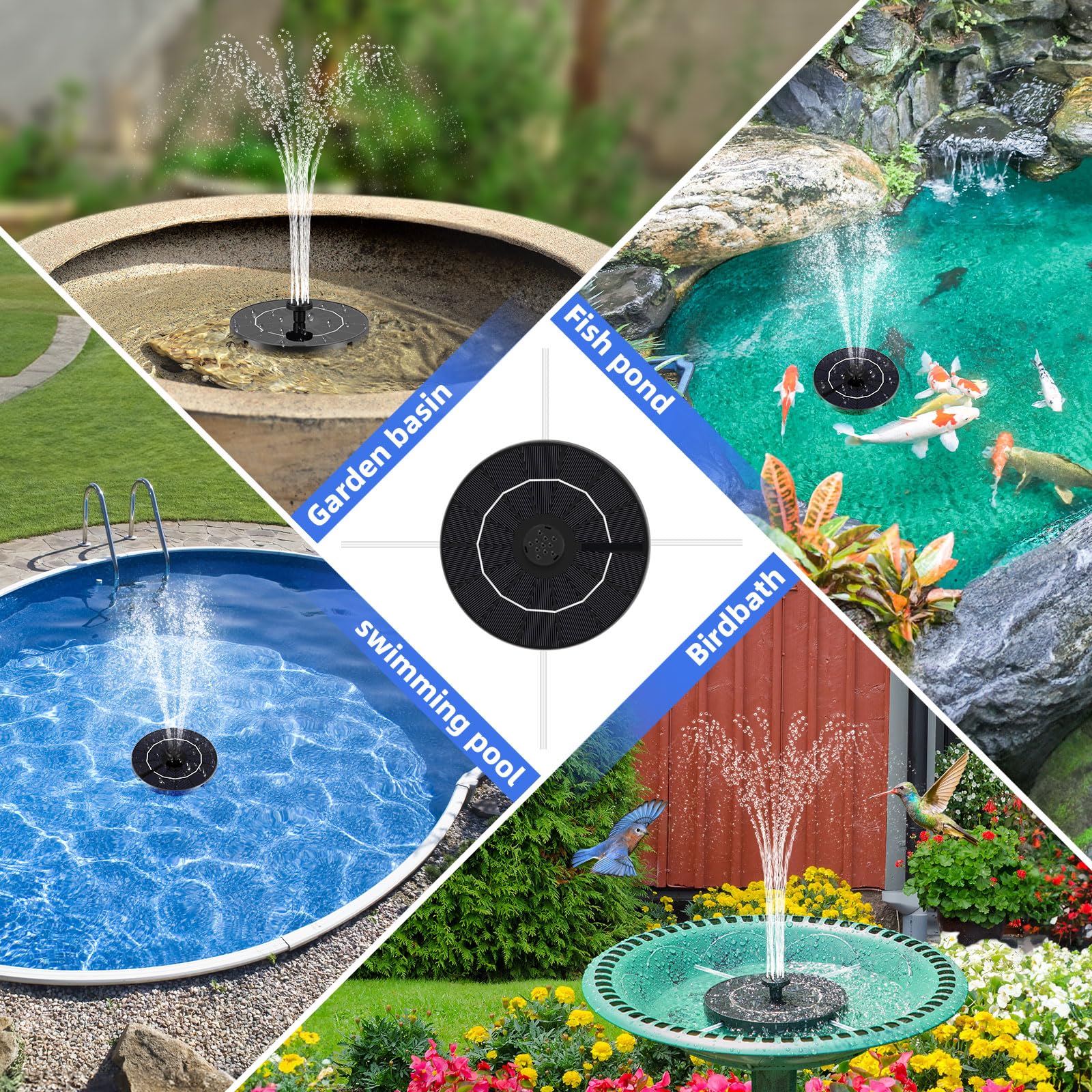 Fulsren Solar Fountain set up in a bird bath