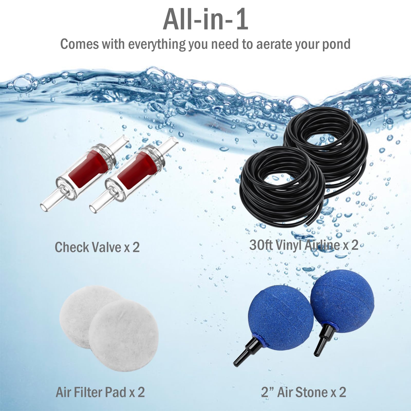 FUMAK Pond Aerator packaging showing components