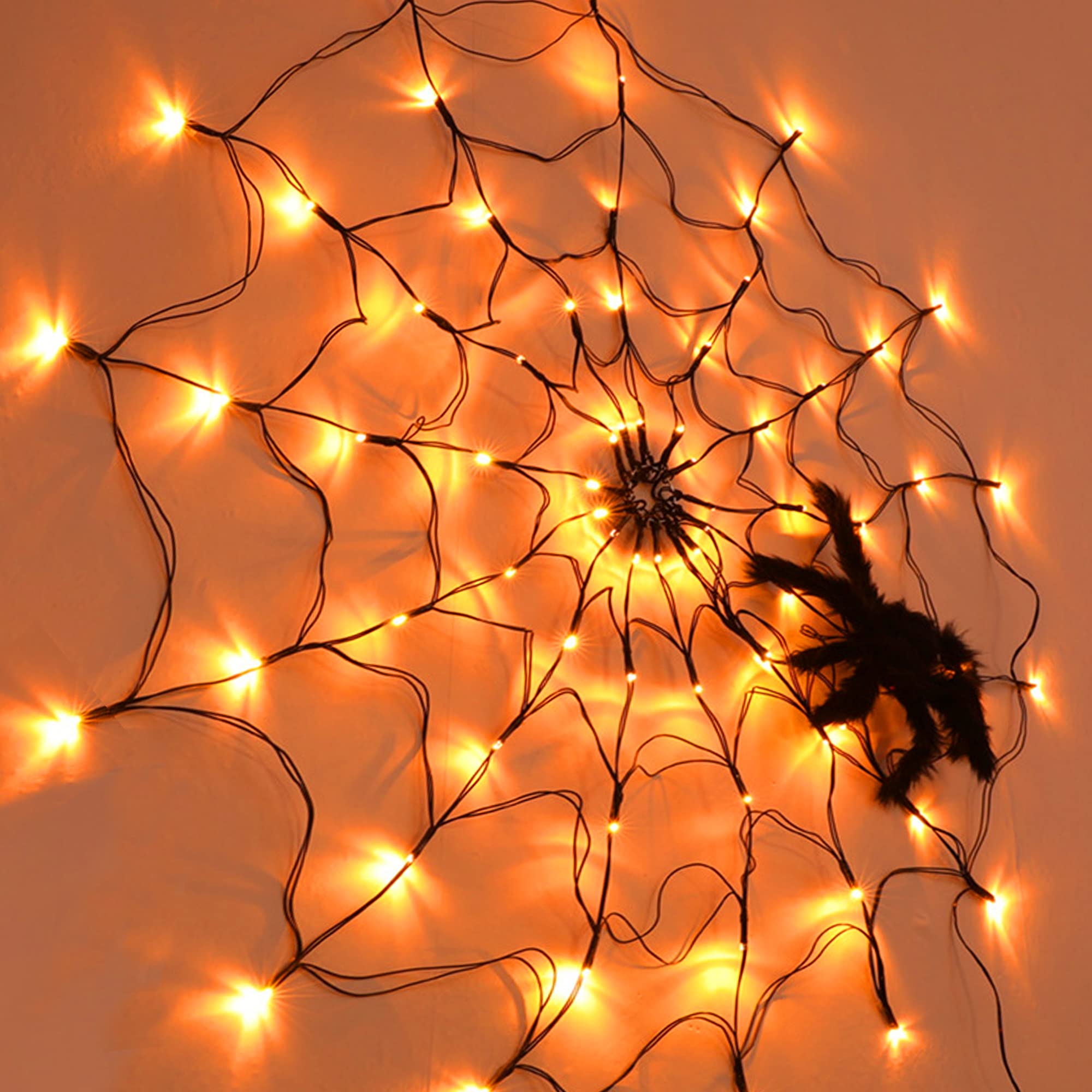 Fun Halloween party setup with spider web lights
