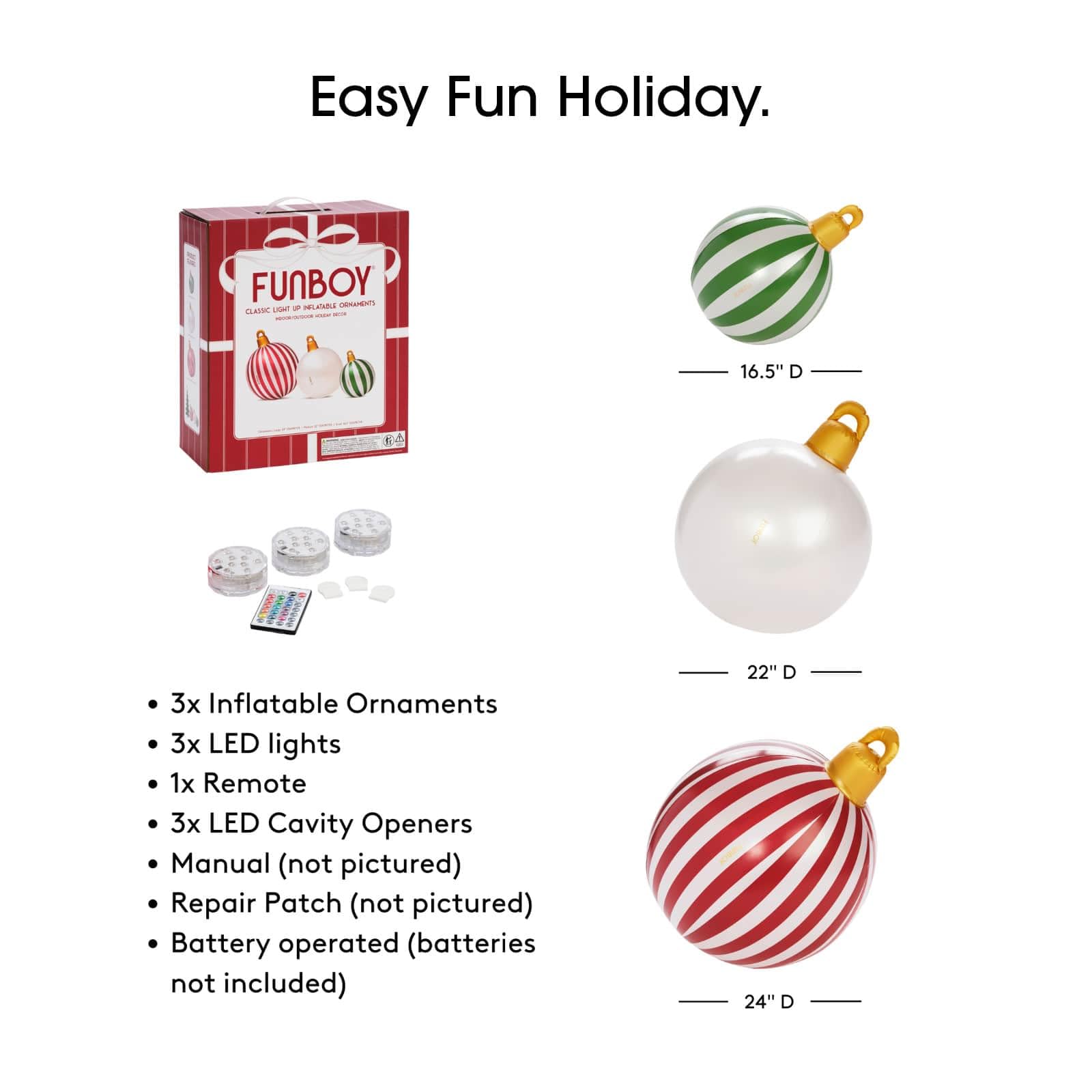 FUNBOY Giant Inflatable Light-Up Christmas Ornaments medium 22-inch side view