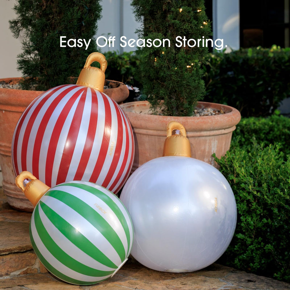 FUNBOY inflatable Christmas ornaments displayed outdoors