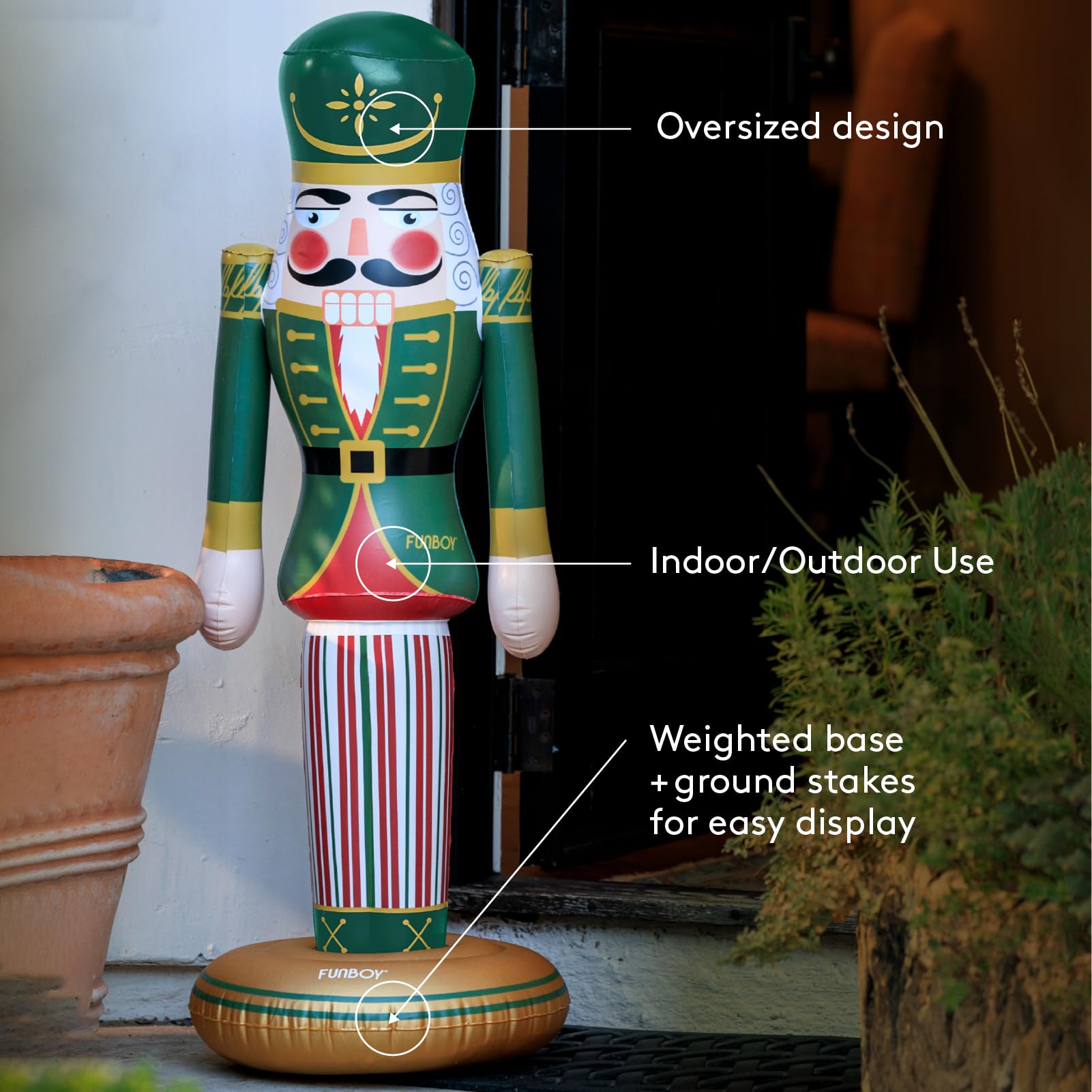 FUNBOY inflatable nutcracker in outdoor holiday setting