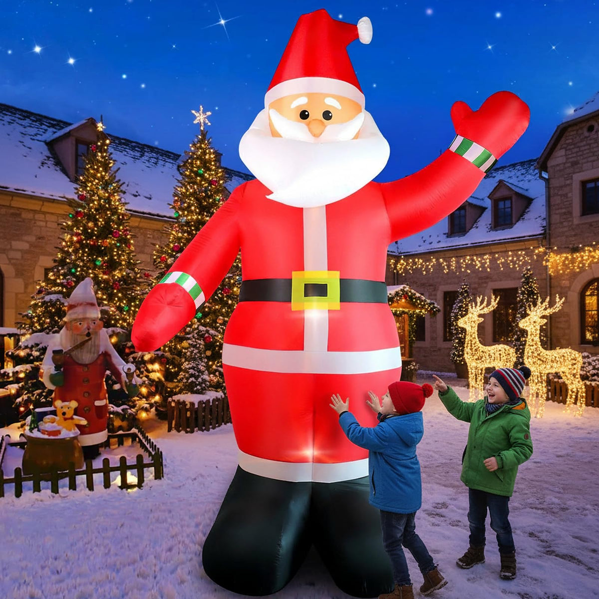 FunFanso 10 FT inflatable Santa Claus with LED lights front view