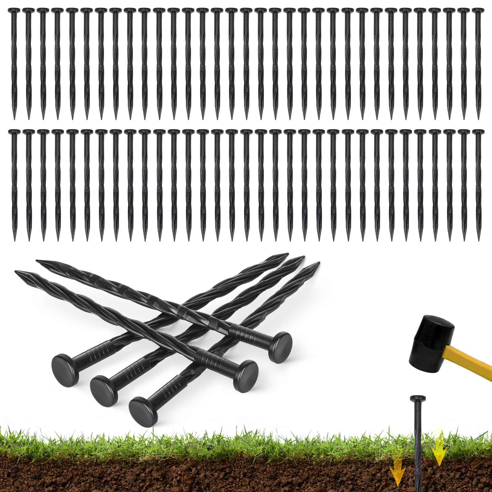FunFanso 100 PCS landscape edging stakes black colour front view