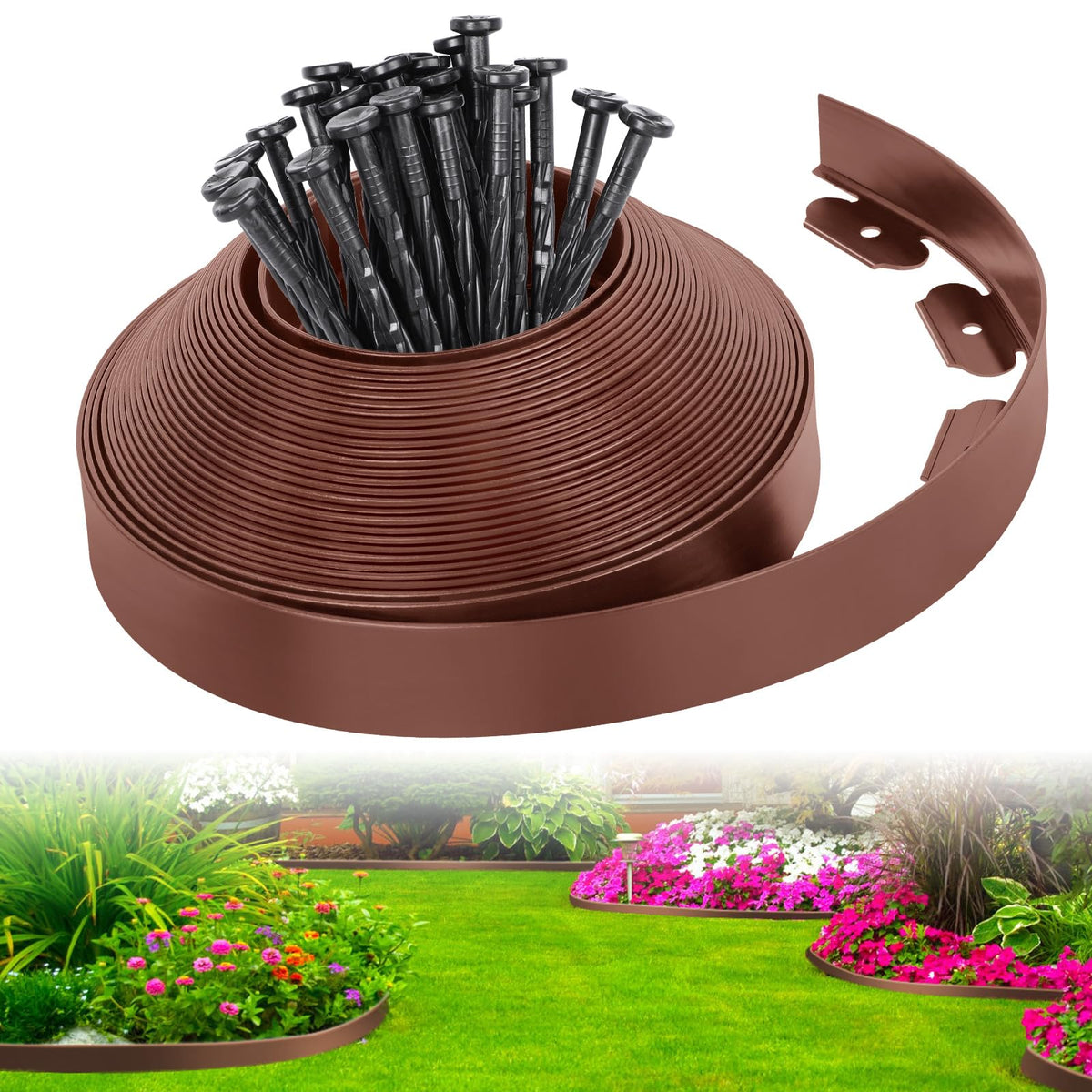FunFanso 2-Inch x 33 FT No Dig Garden Edging Kit in Brown