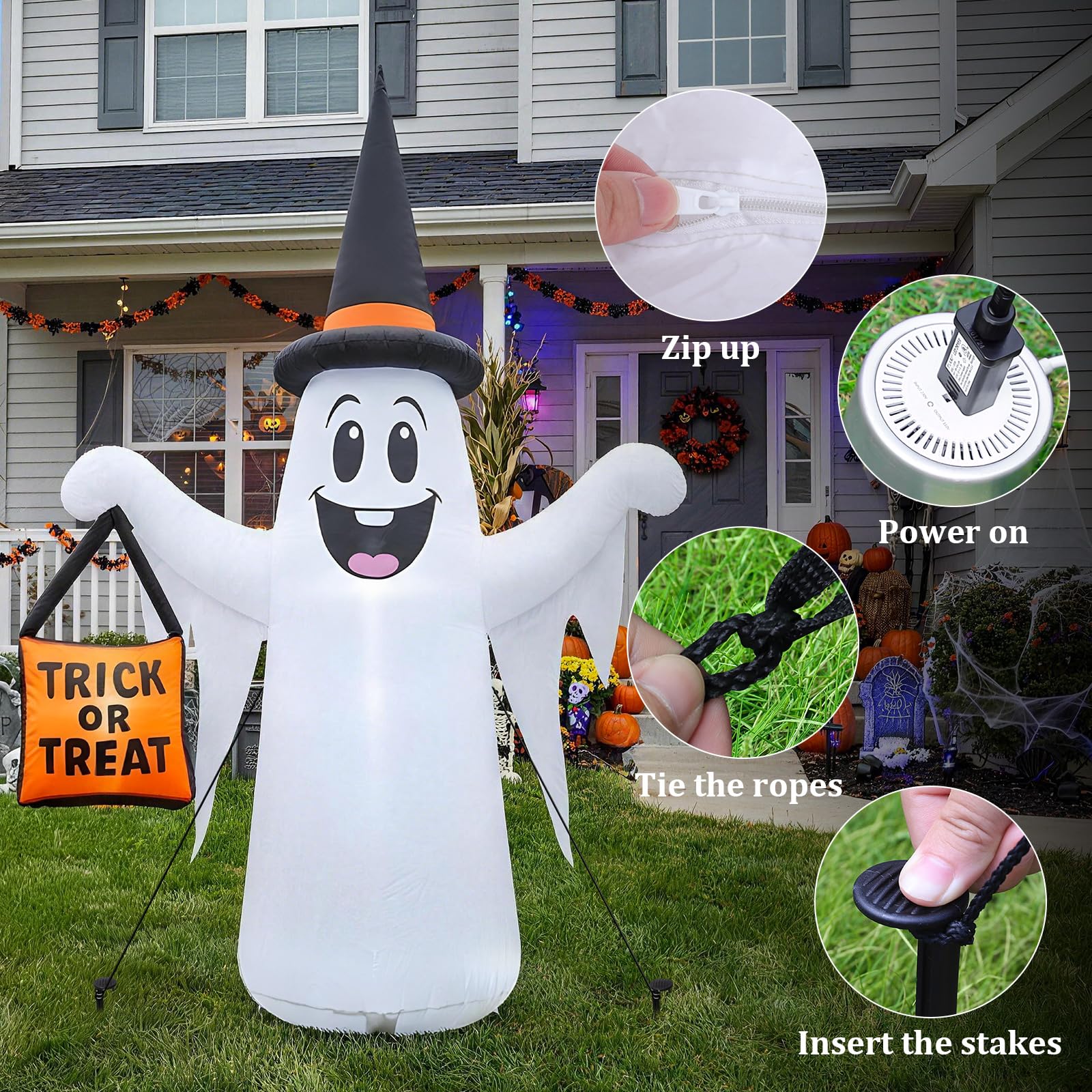 FunFanso 4.5ft inflatable ghost in a yard decoration setup