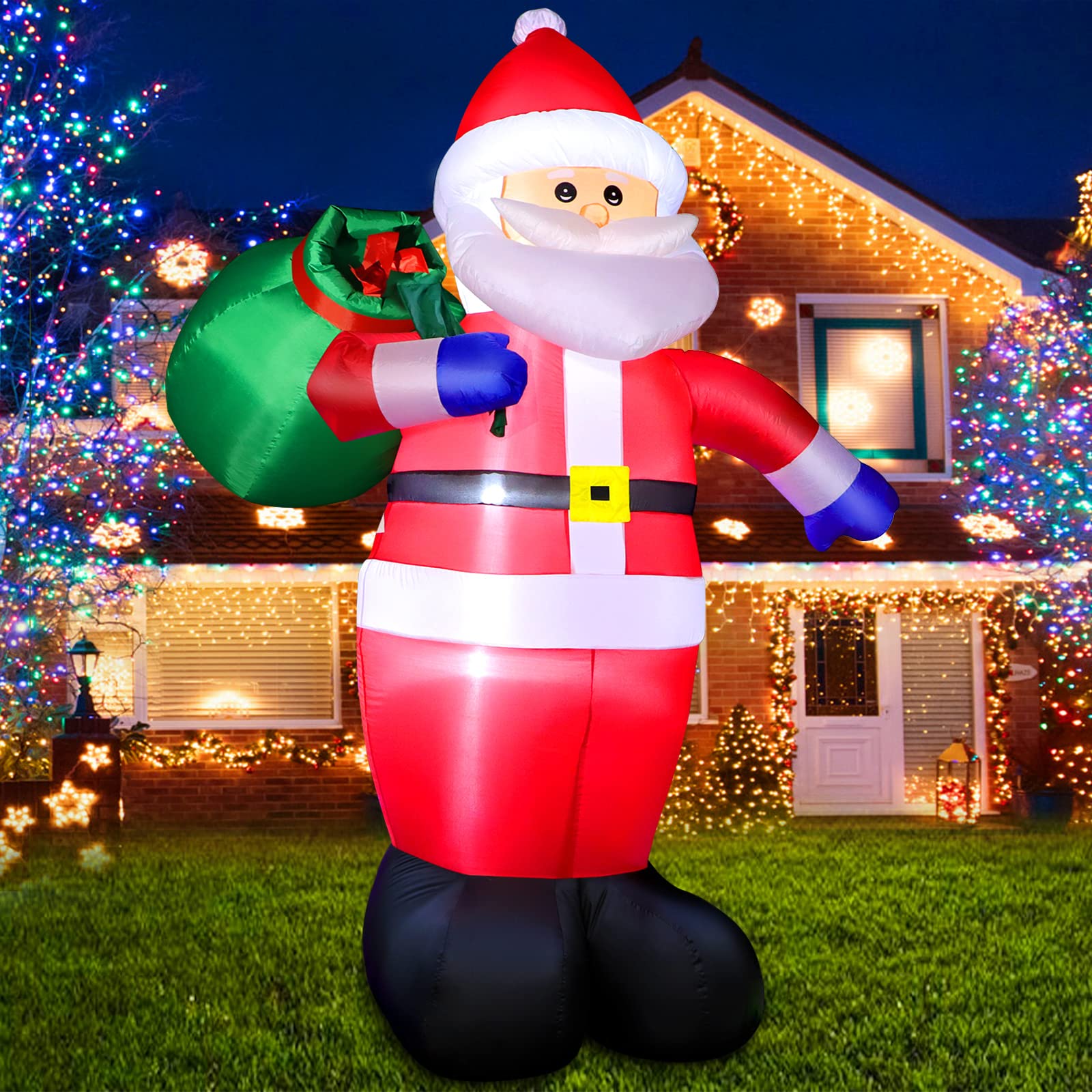 FunFanso 6 FT Inflatable Santa Claus with LED Lights front view