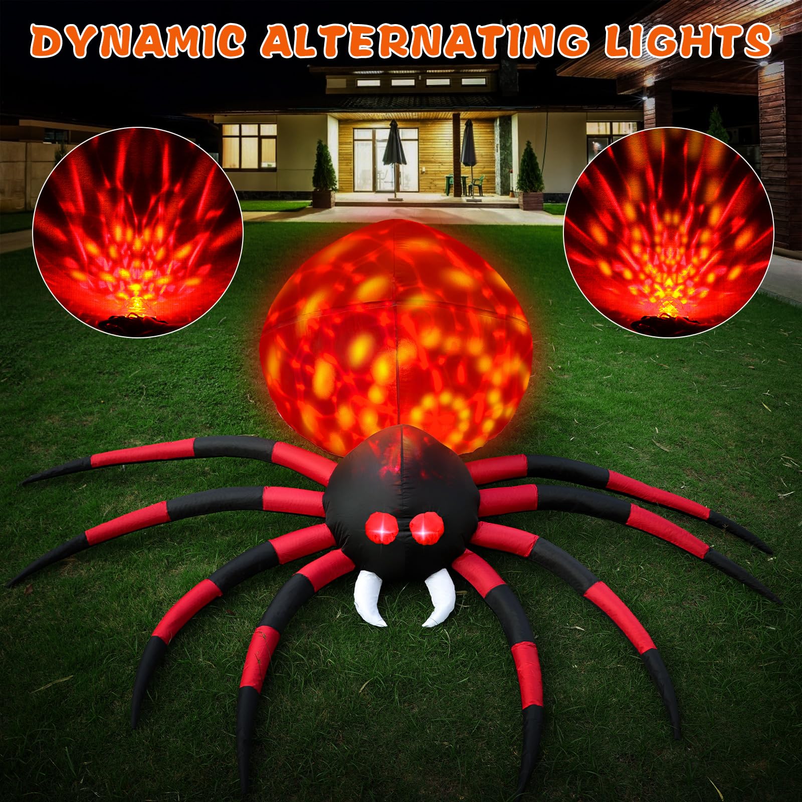 FunFanso 6 FT inflatable spider in yard with dynamic lights
