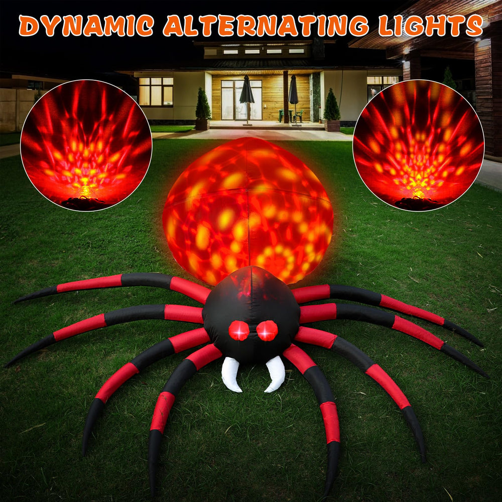 FunFanso 6 FT inflatable spider in yard with dynamic lights