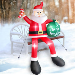FunFanso 8 FT inflatable Santa Claus in red with LED lights front view