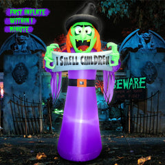 FunFanso 8FT Halloween Inflatable Witch lit up at night