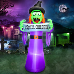 FunFanso 8FT Halloween Inflatable Witch with banner front view