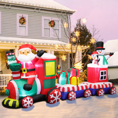 FunFanso 8FT Inflatable Christmas Train with Santa and Snowman