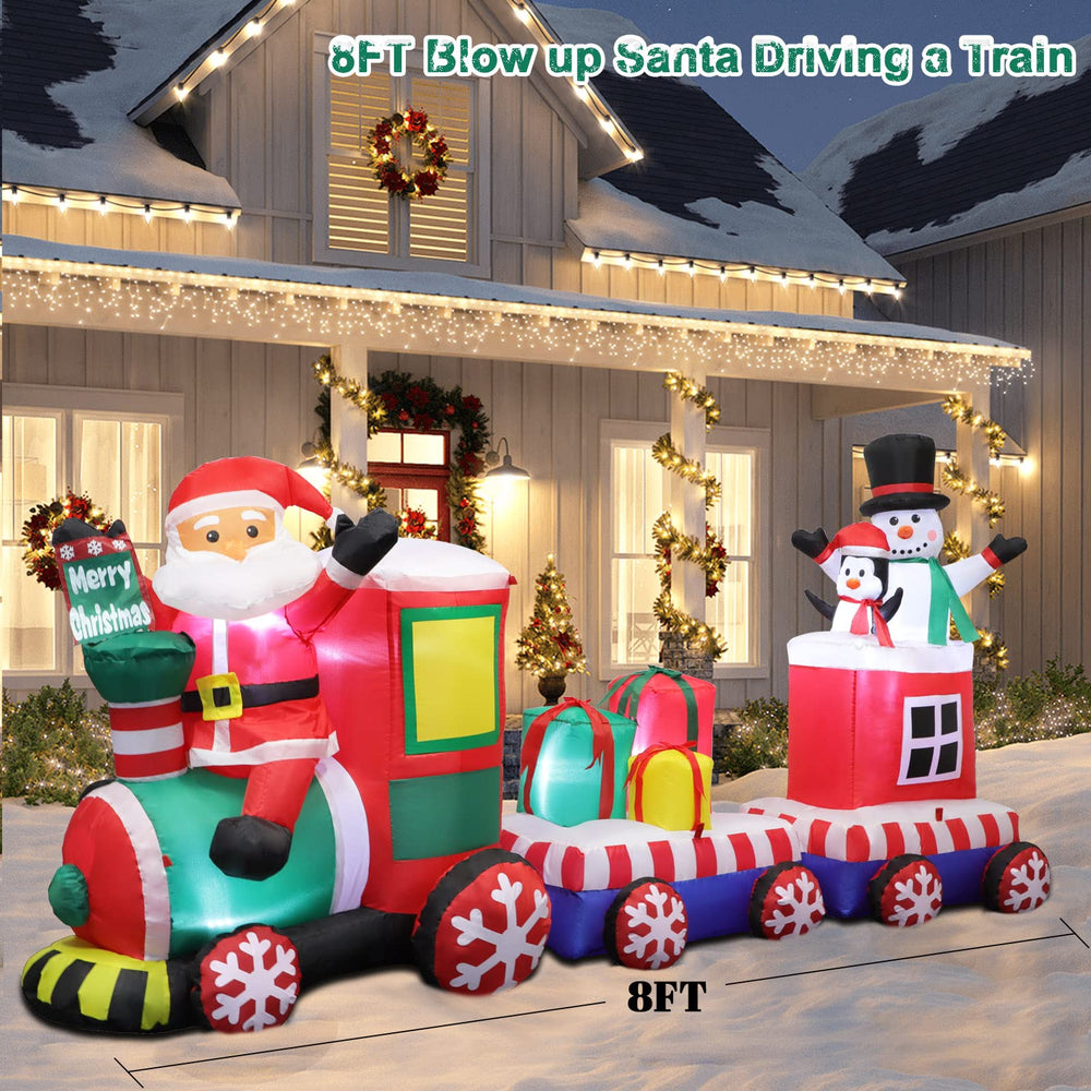 FunFanso 8FT Inflatable Christmas Train with stakes and ropes