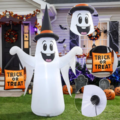 FunFanso inflatable ghost with LED lights glowing at night