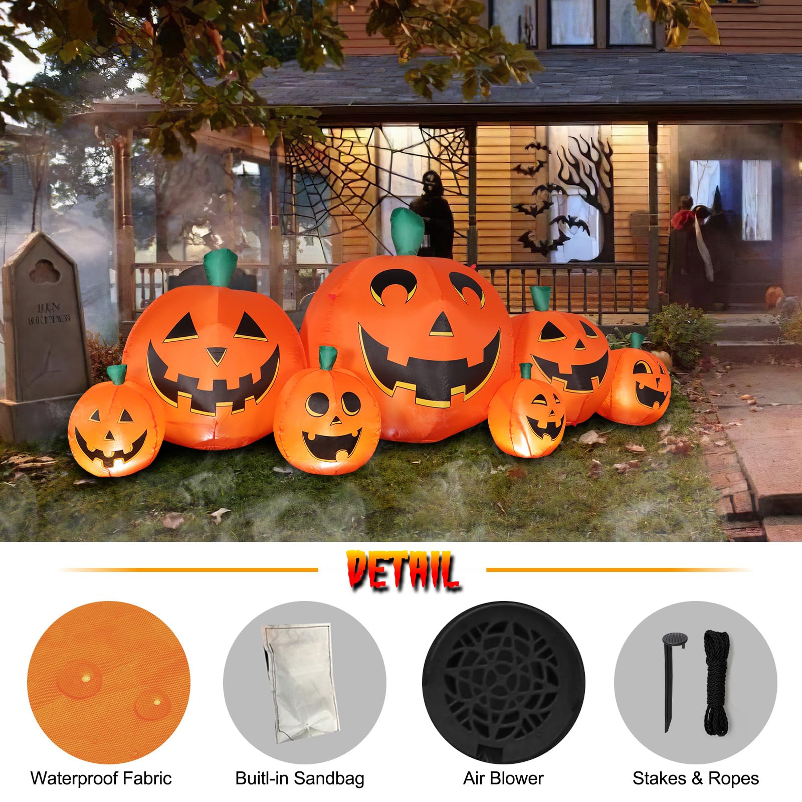 FunFanso inflatable pumpkin setup in a garden setting