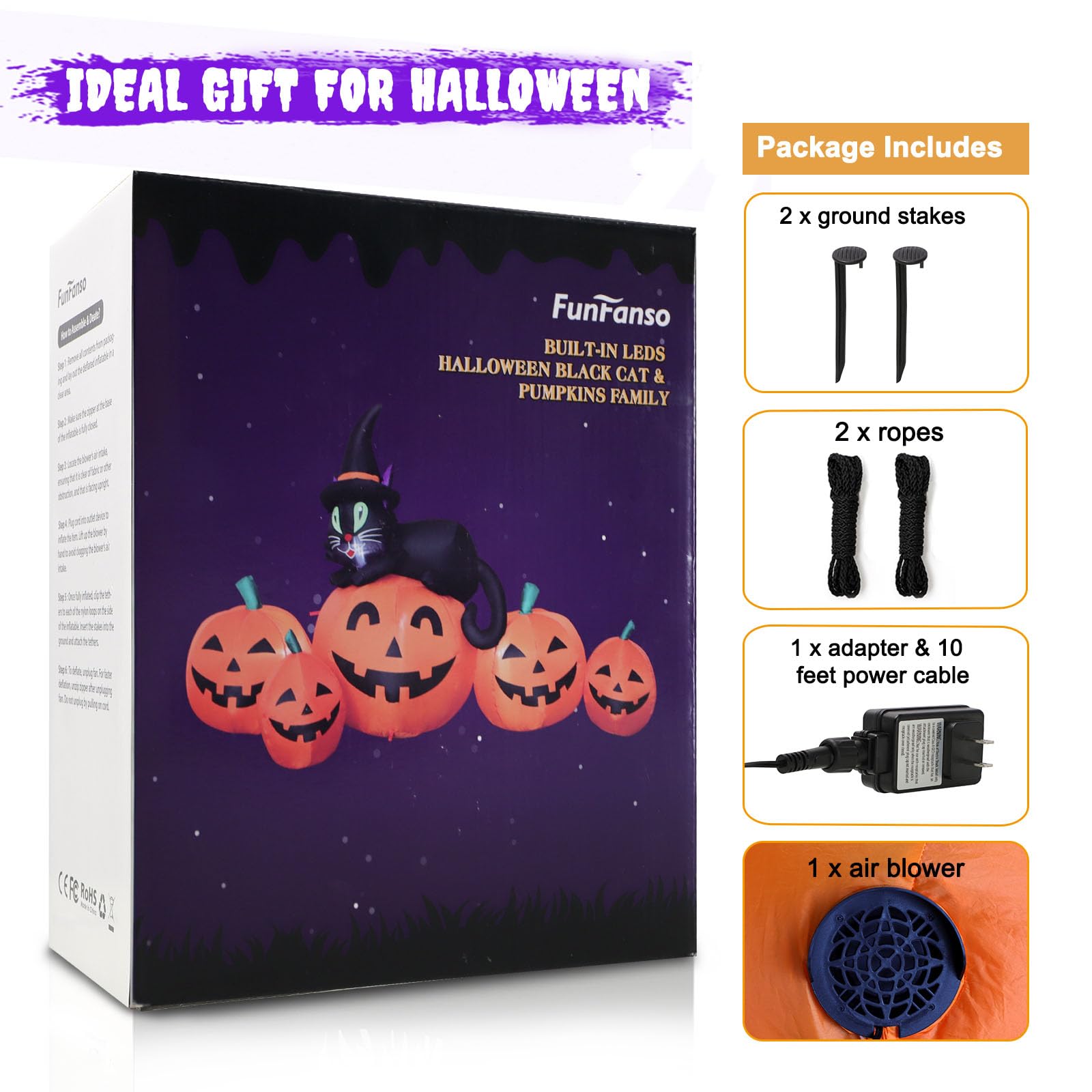 FunFanso inflatable pumpkin with stakes and tethers in yard