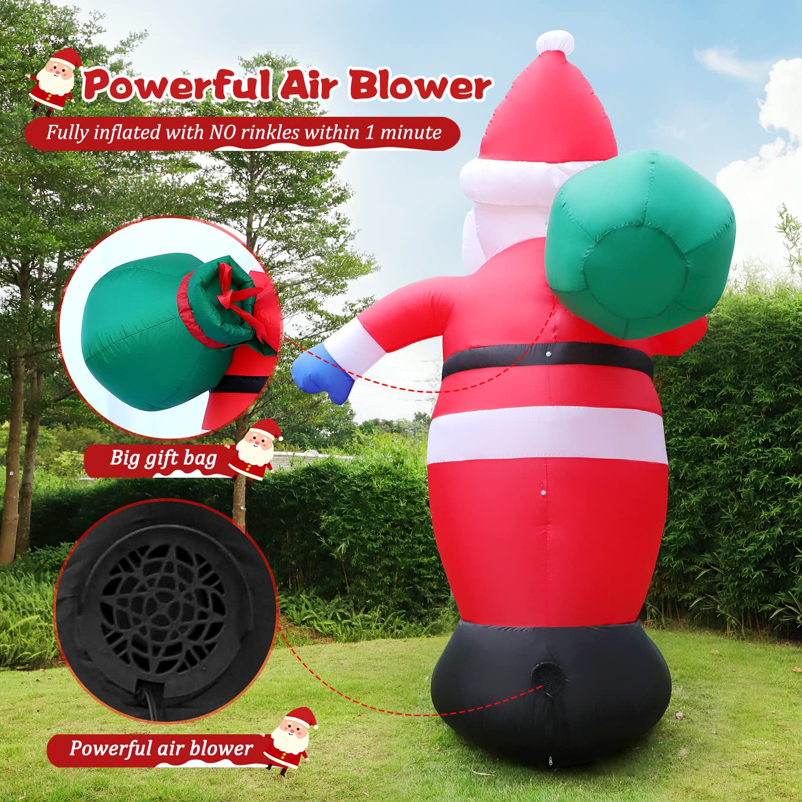 FunFanso Inflatable Santa Claus with green gift bag