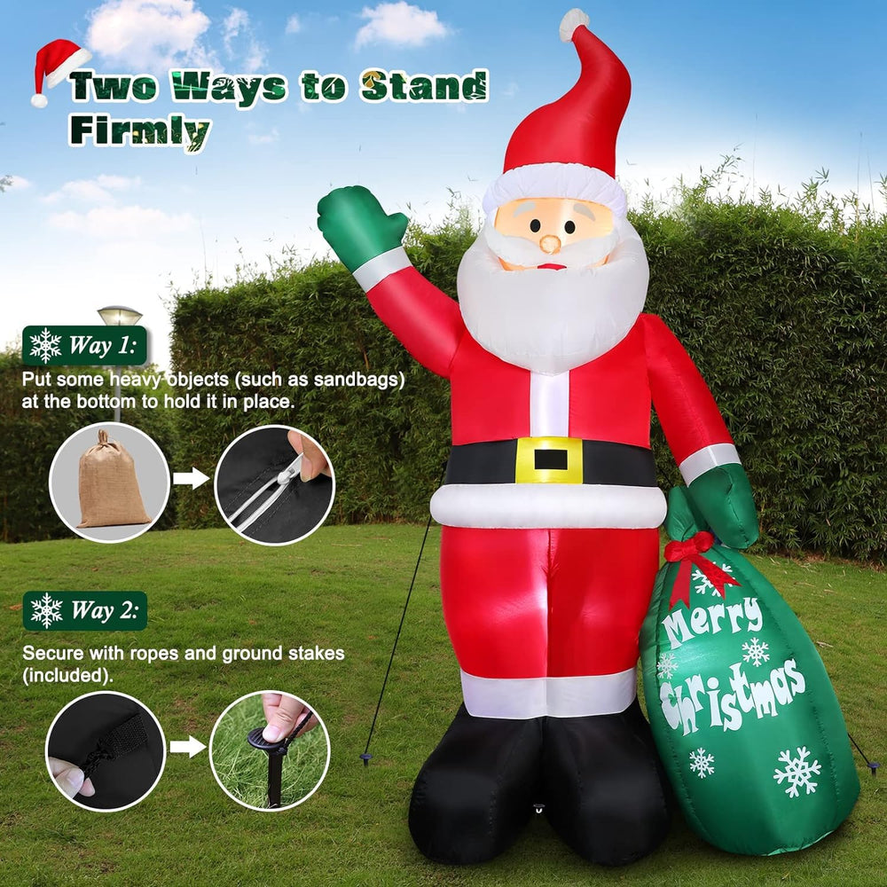 FunFanso inflatable Santa secured with ropes and stakes