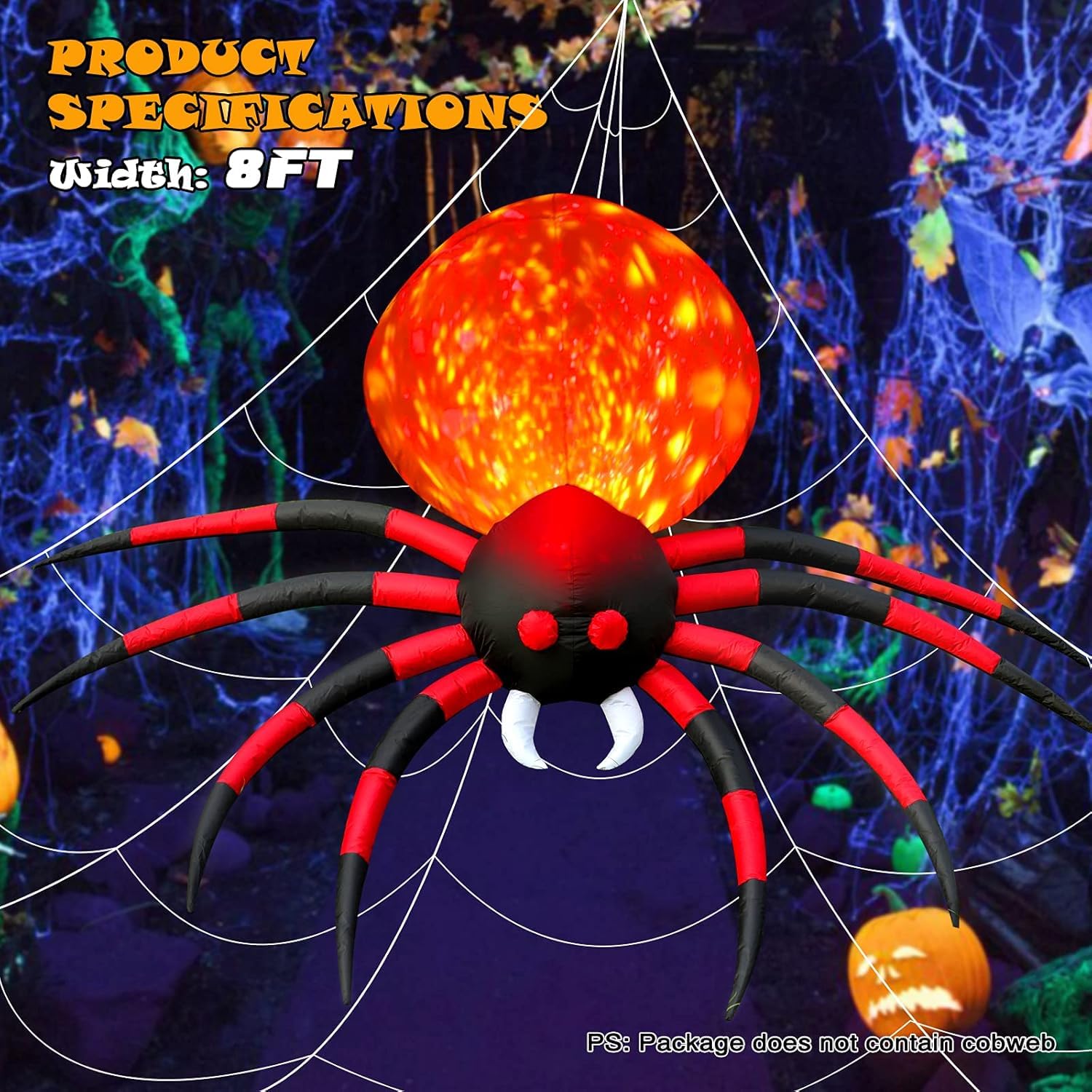 FunFanso inflatable spider featuring big red eyes and long fangs