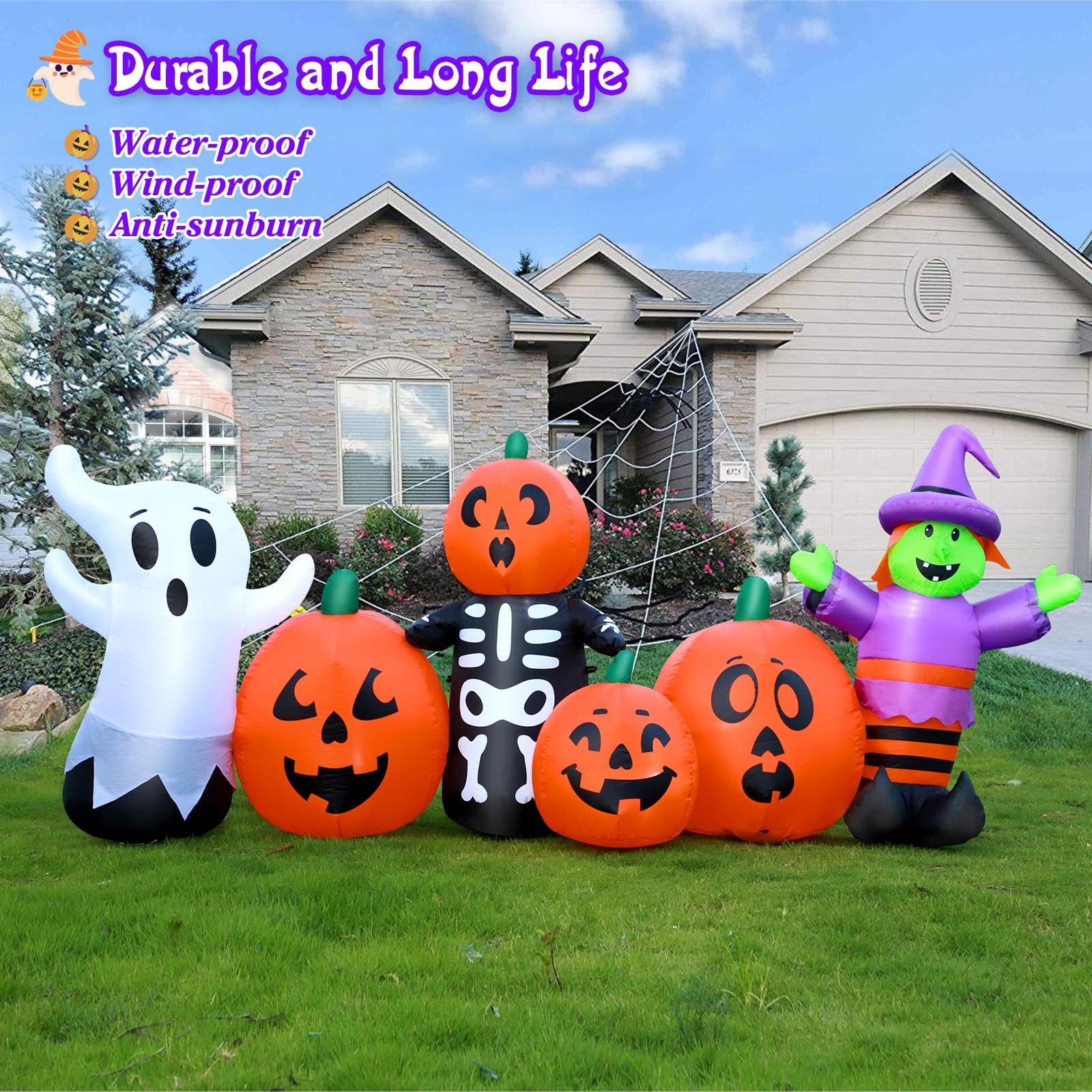 FunFanso inflatable witch with green light and pumpkins