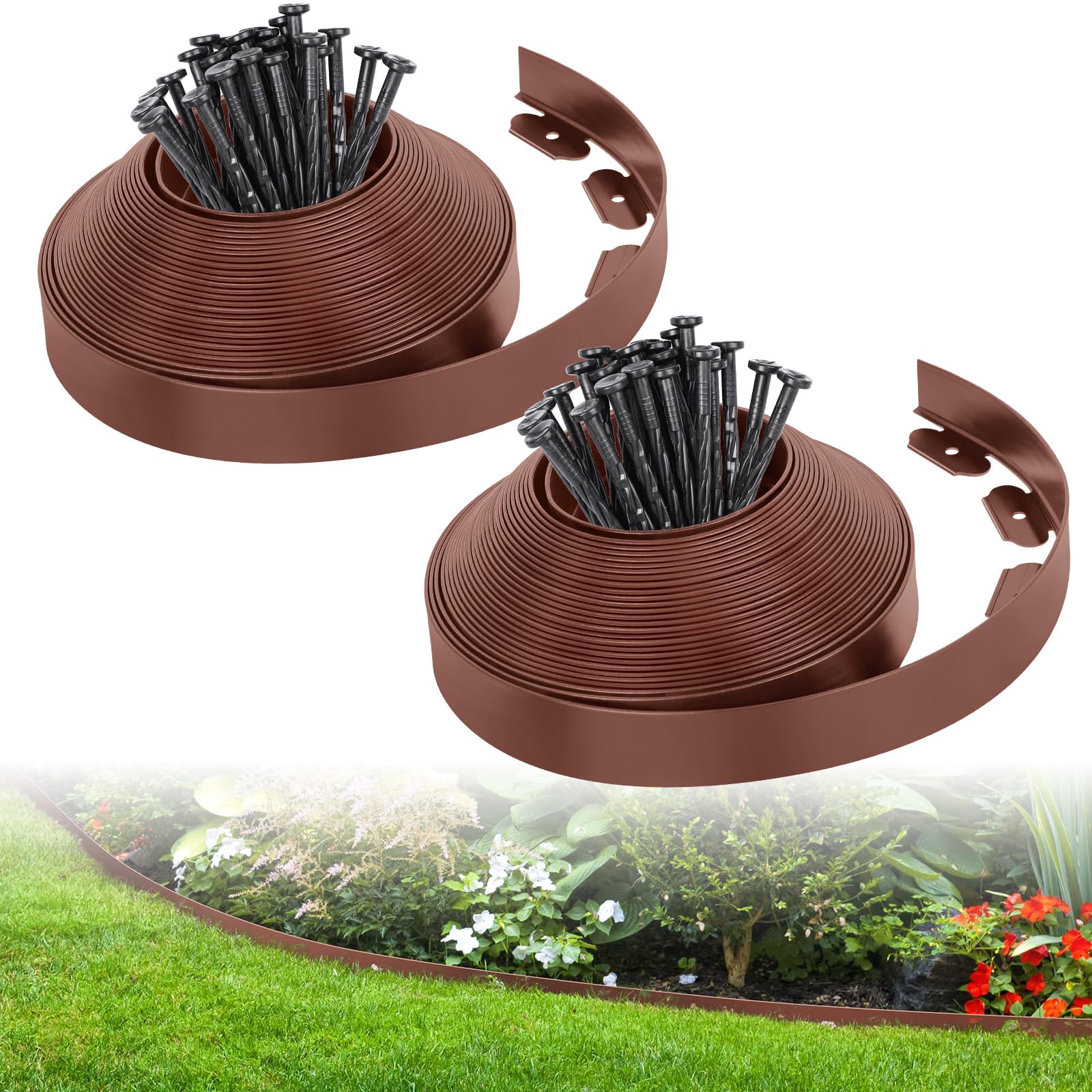 FunFanso Landscape Edging Border Kit 2-Inch x 66 FT, Brown