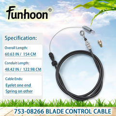 Funhoon Control Cable 753-08266, detailed view of eyelet and spring