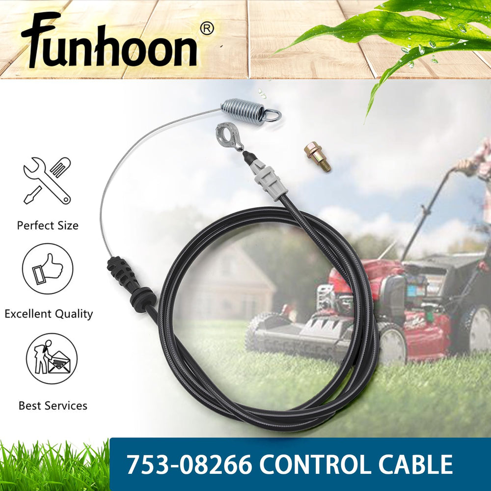 Funhoon Control Cable 753-08266, side view with specifications highlighted
