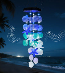 FUNIAO Solar Wind Chime in blue seashells, front view