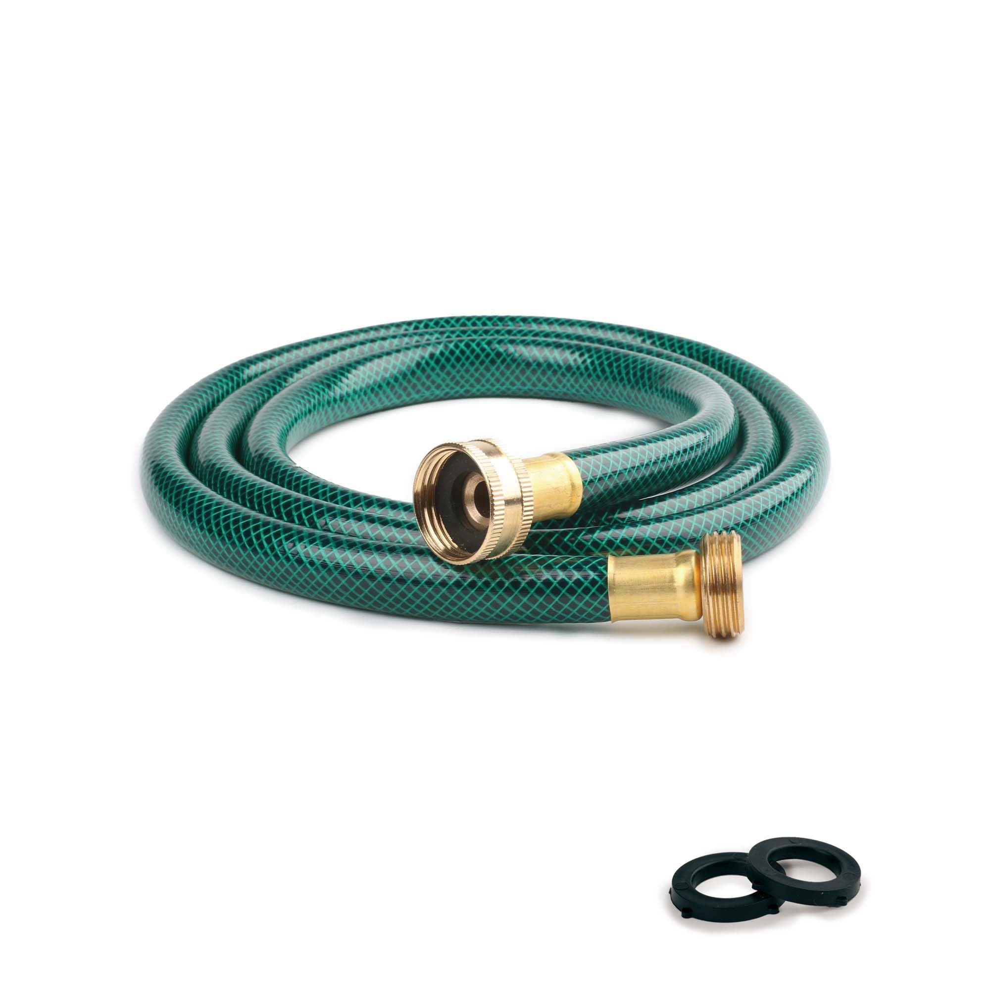 FUNJEE 10FT green PVC garden hose with brass fittings front view