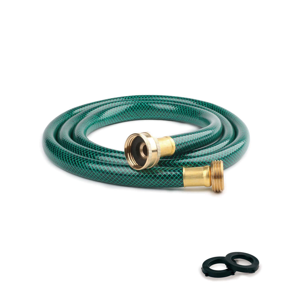 FUNJEE 10FT green PVC garden hose with brass fittings front view