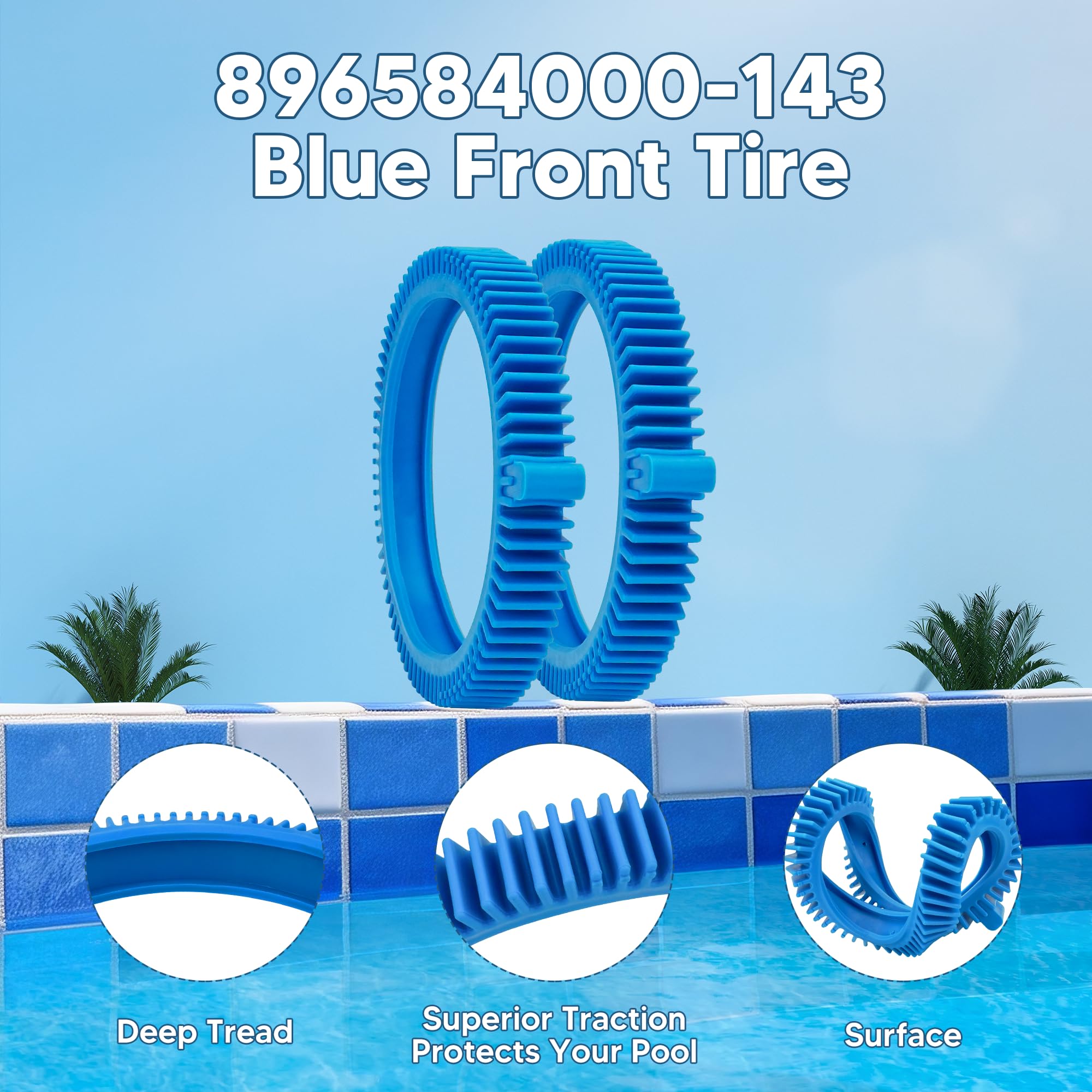 Funmit blue front tire replacement for Hayward pool cleaner, side view