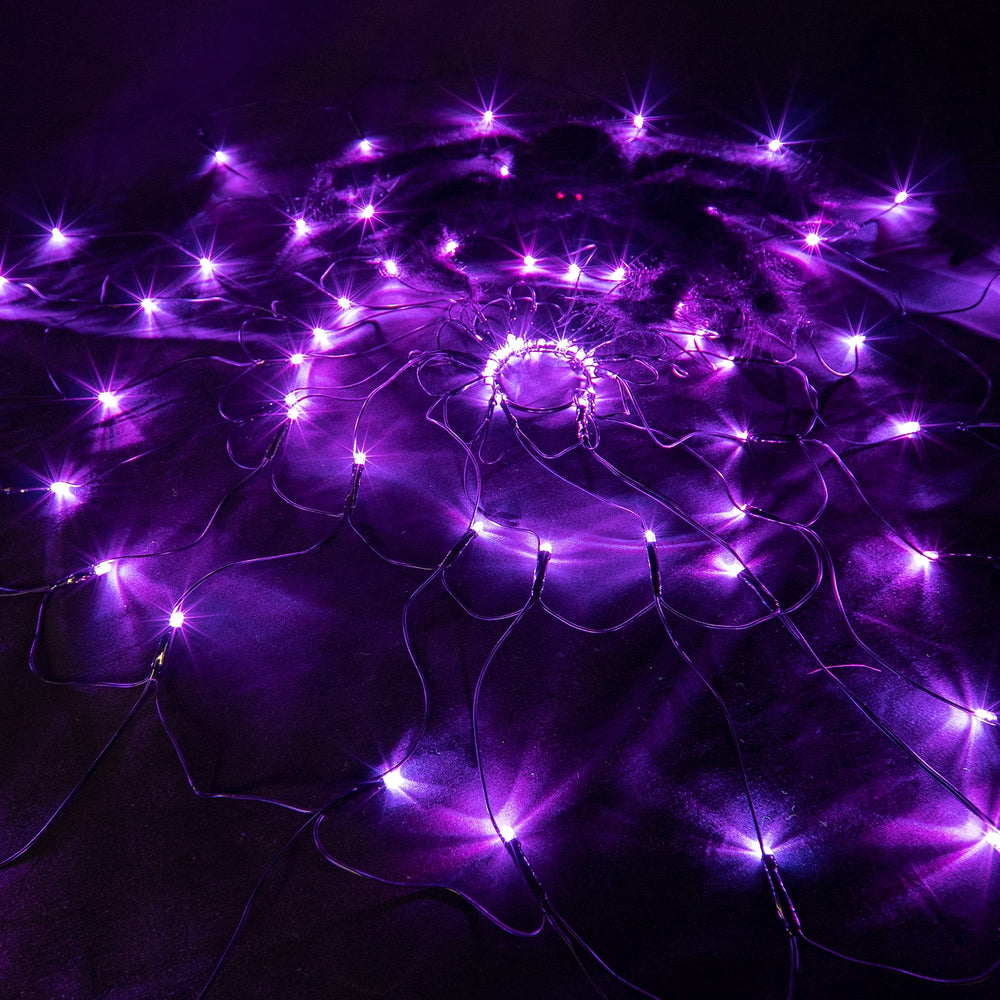FUNPENY Halloween Spider Web Lights displayed in outdoor garden