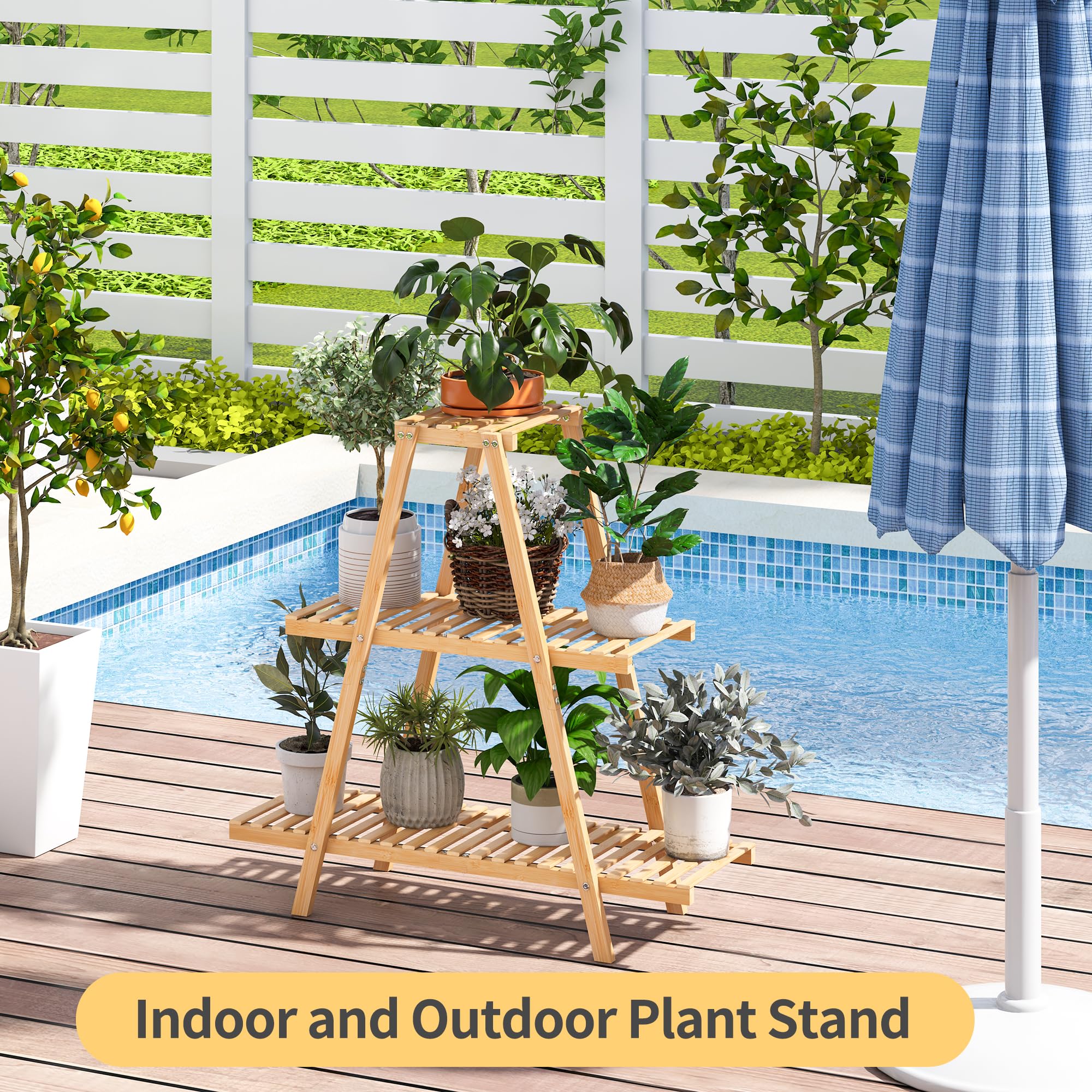 Furshus Bamboo Plant Stand with decorative plants