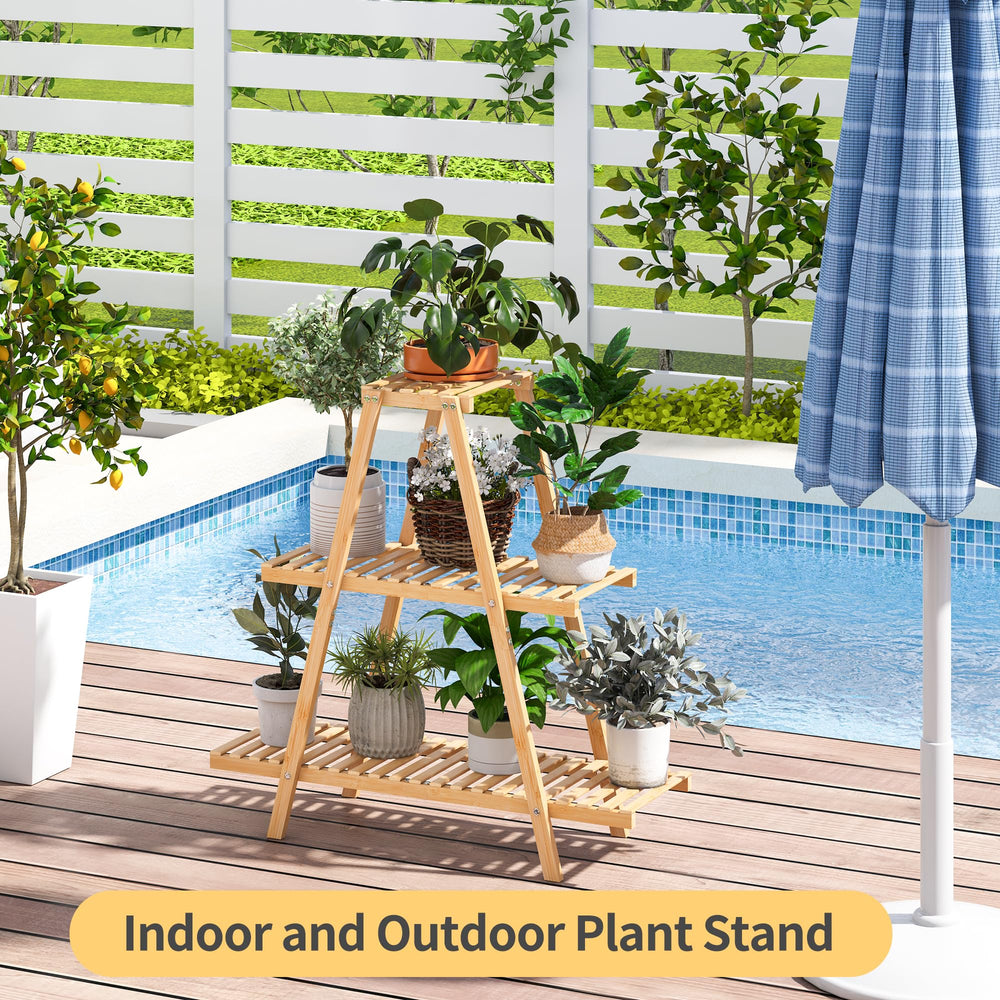 Furshus Bamboo Plant Stand with decorative plants