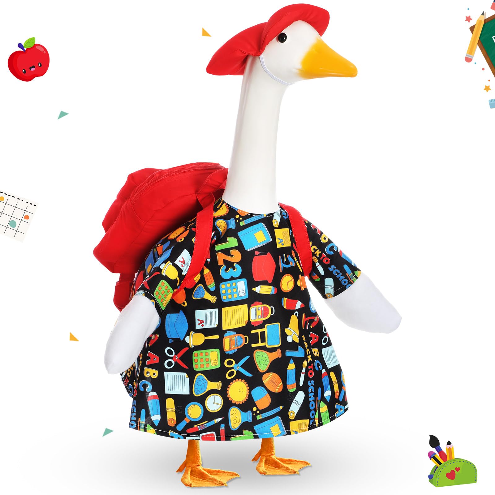FuWeave Back to School Goose Outfit front view with t-shirt, hat, and schoolbag