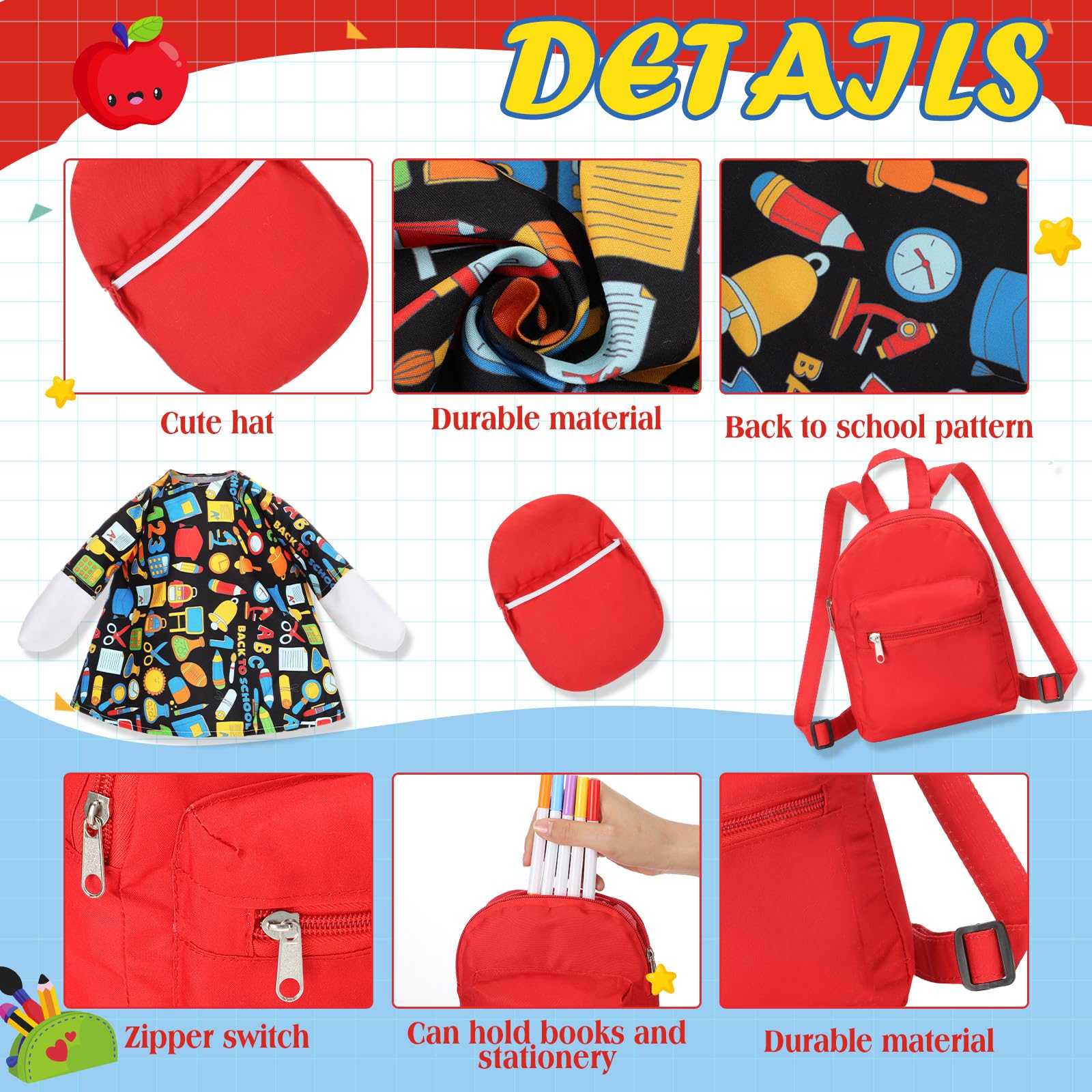 FuWeave Back to School Goose Outfit with accessories laid out on a table