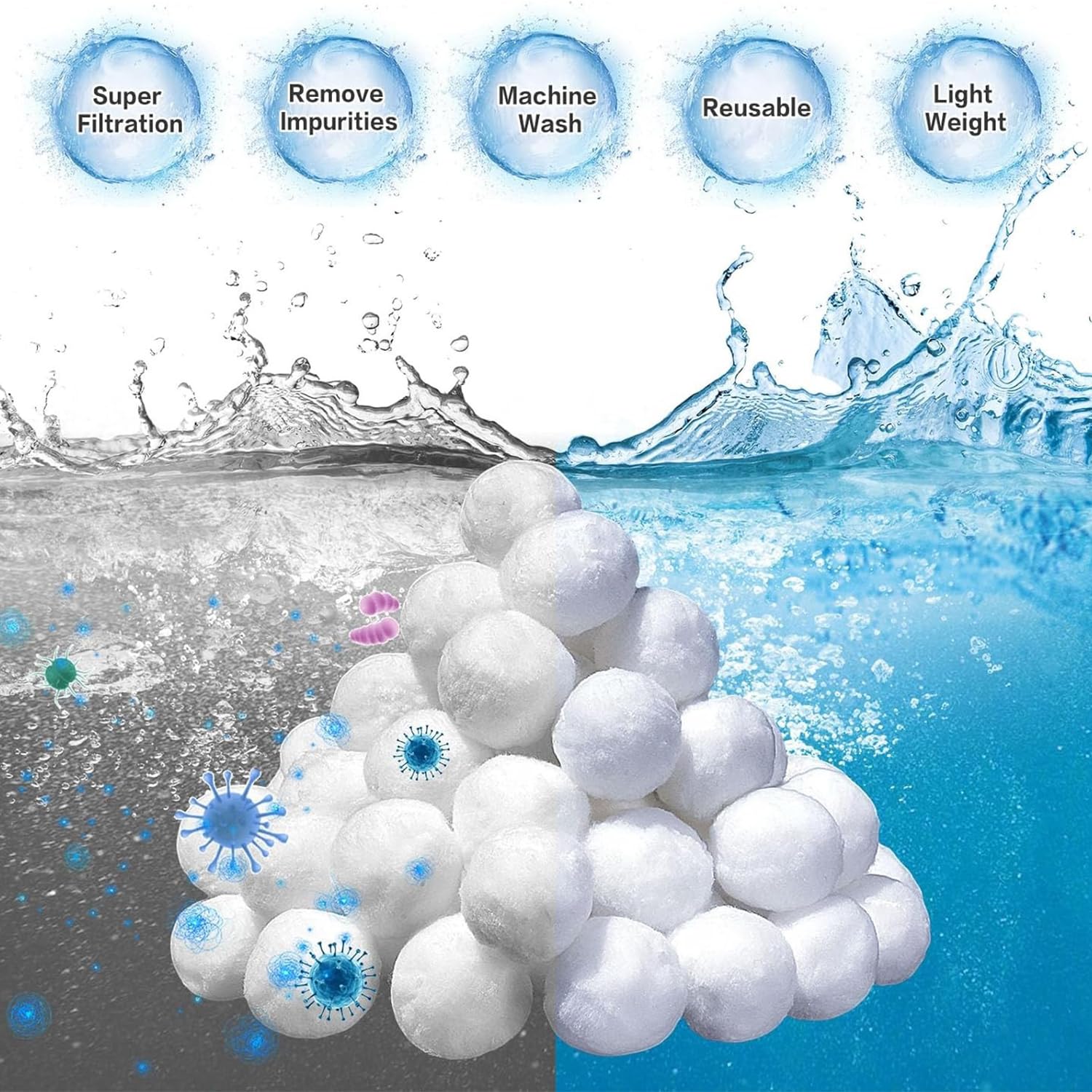 Fwxdbwyl Pool Filter Balls 5 cm size comparison