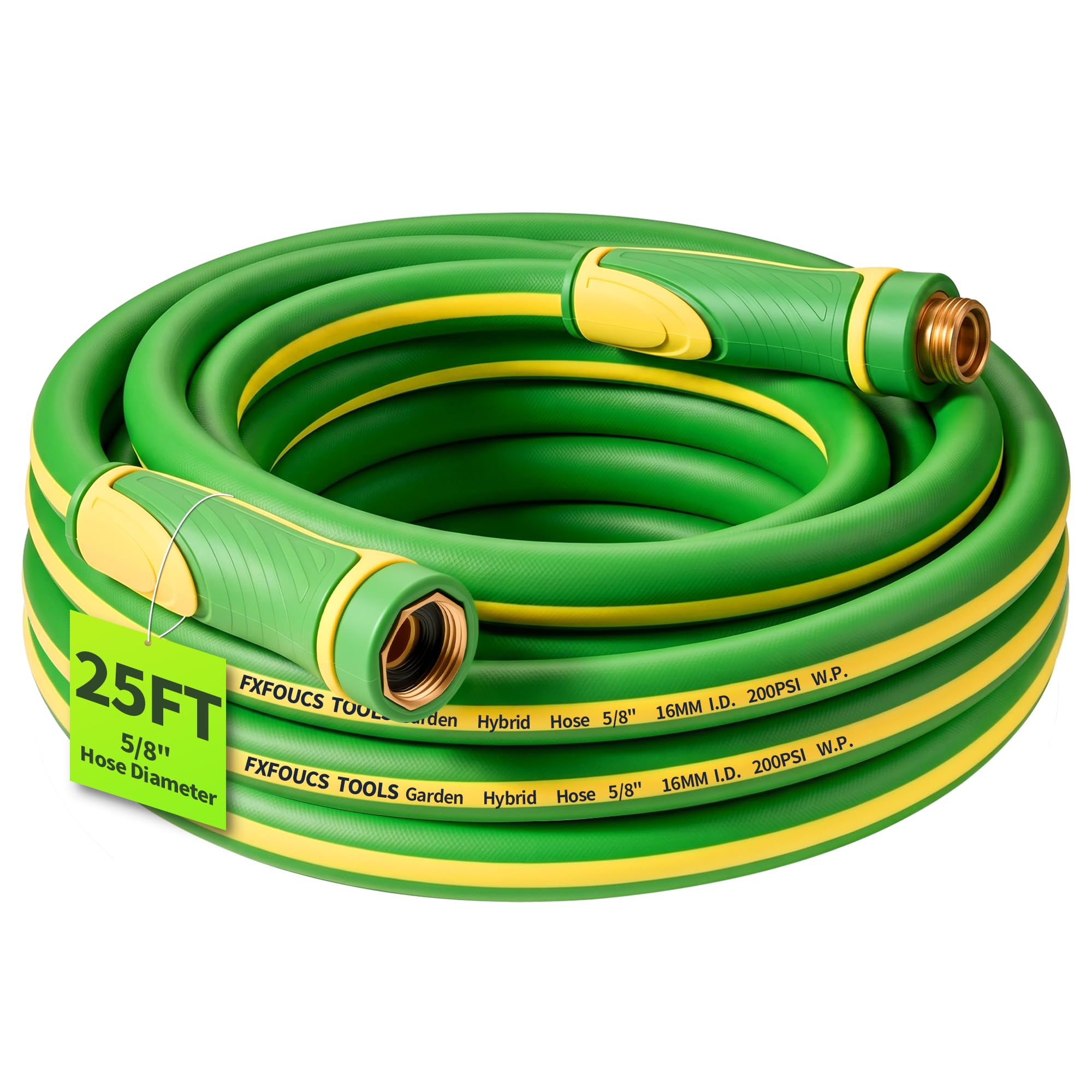 FXFOUCS 25FT Heavy Duty Garden Hose green with brass fittings
