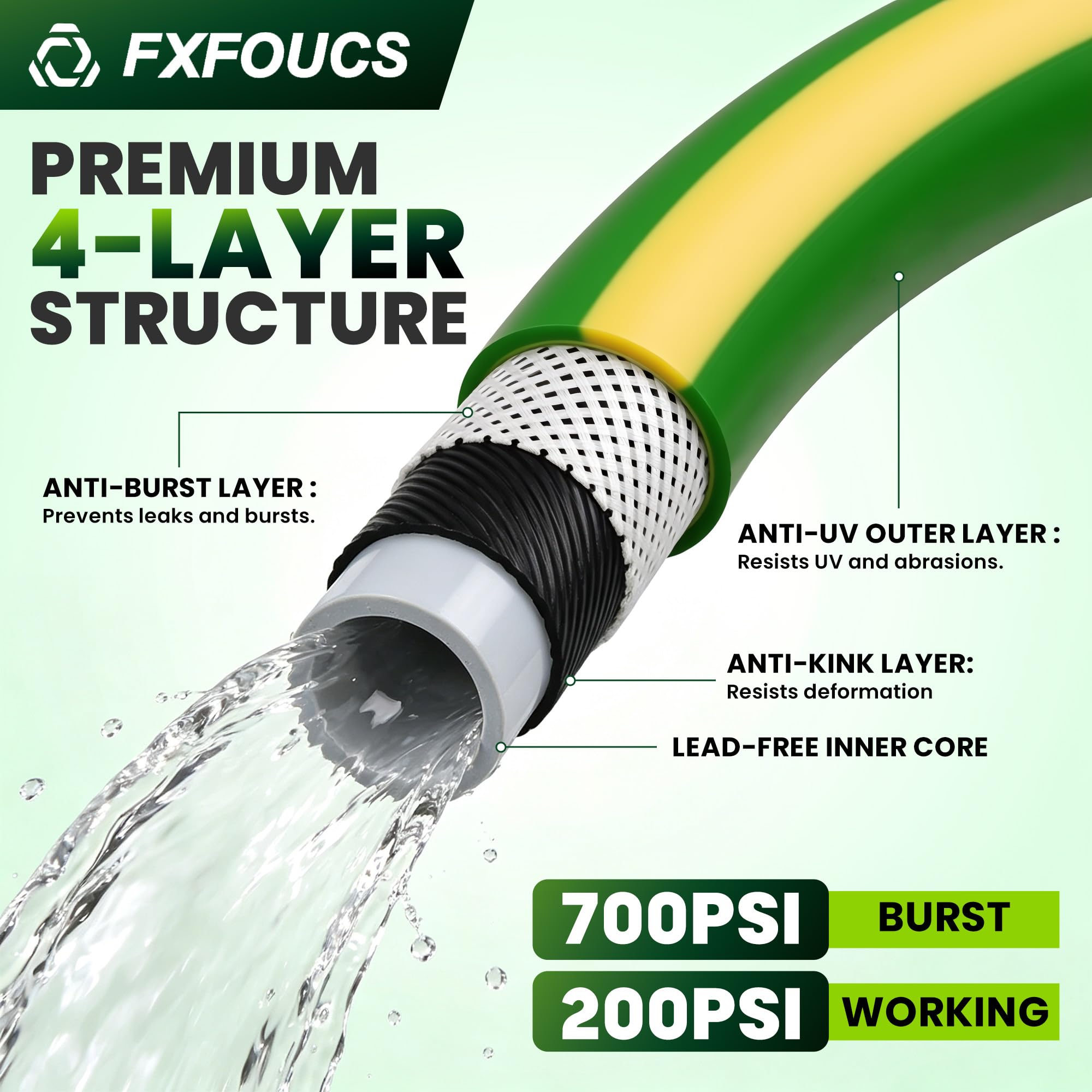 FXFOUCS garden hose showing kink-resistant feature
