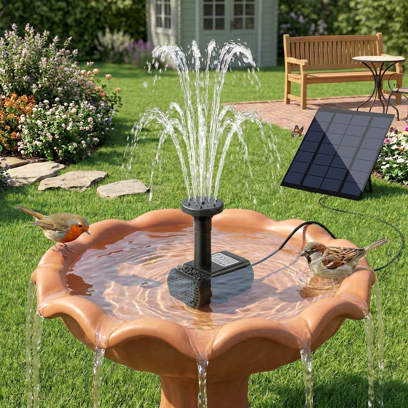 FYDGTPI Solar Fountain Pump showing water spray in action