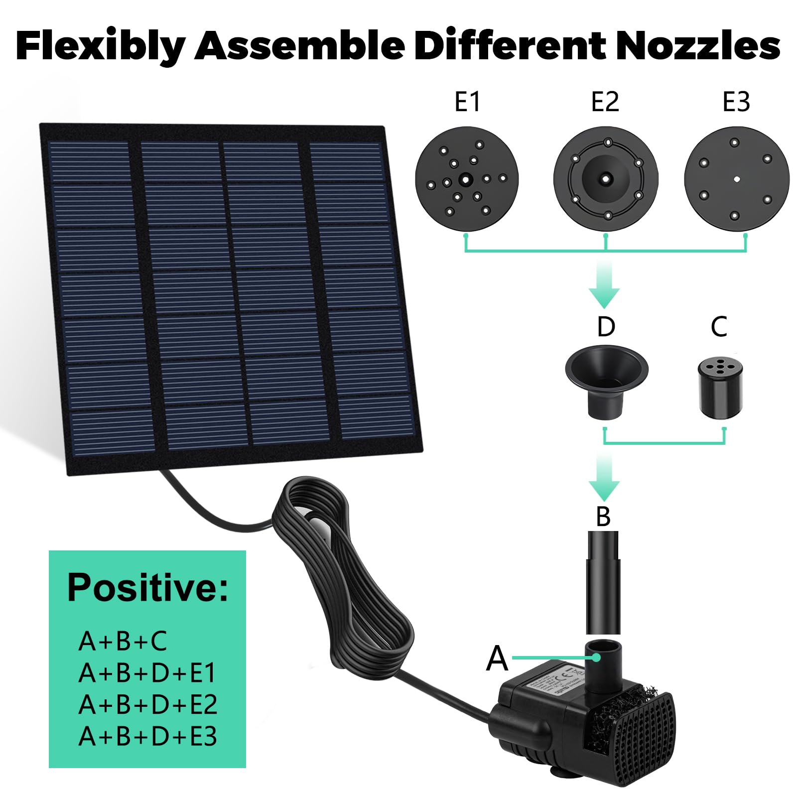 FYDGTPI Solar Fountain Pump with four interchangeable nozzles