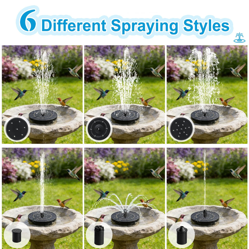 FYDGTPI solar fountain with 6 interchangeable nozzles