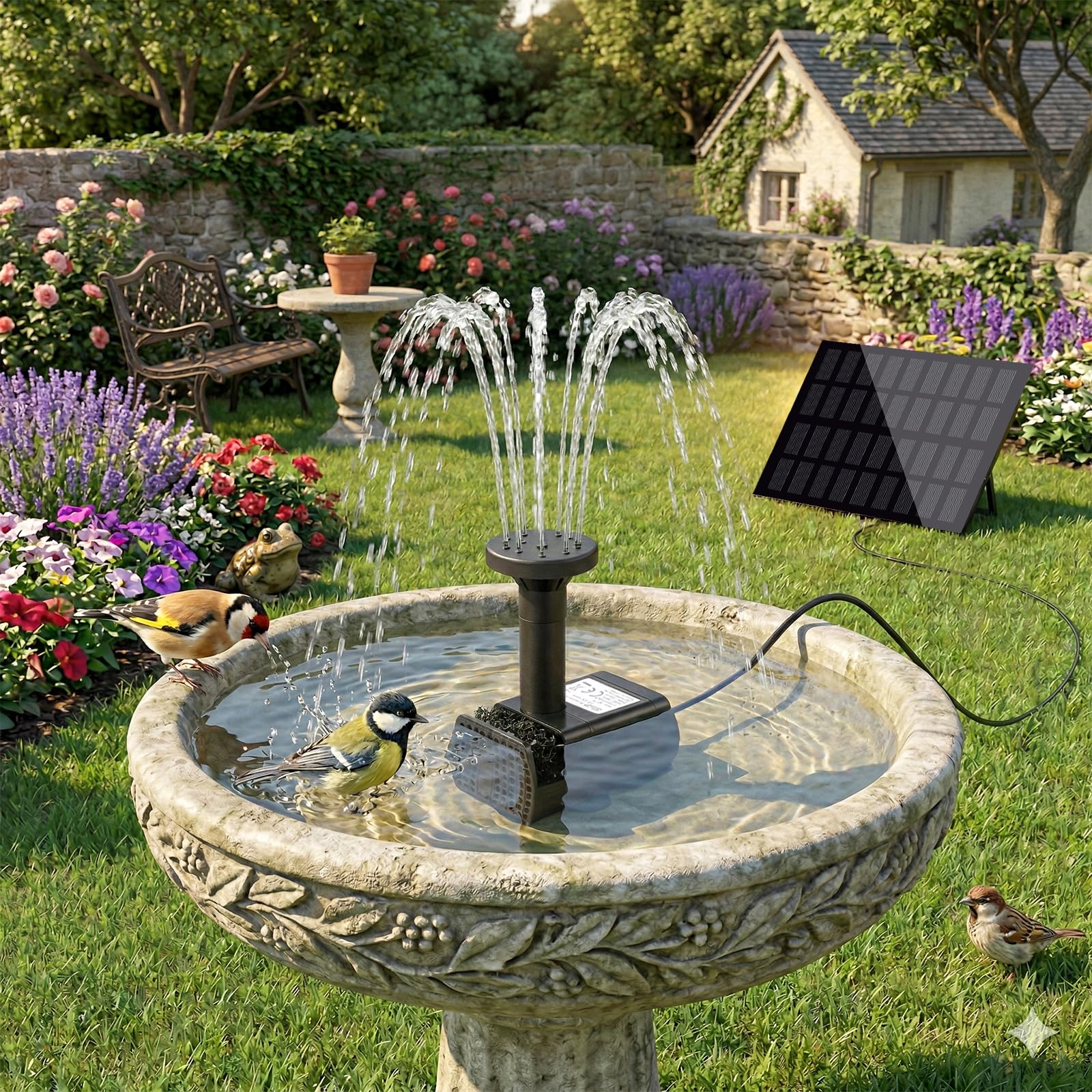 FYDGTPI Solar Water Fountain with birds bathing
