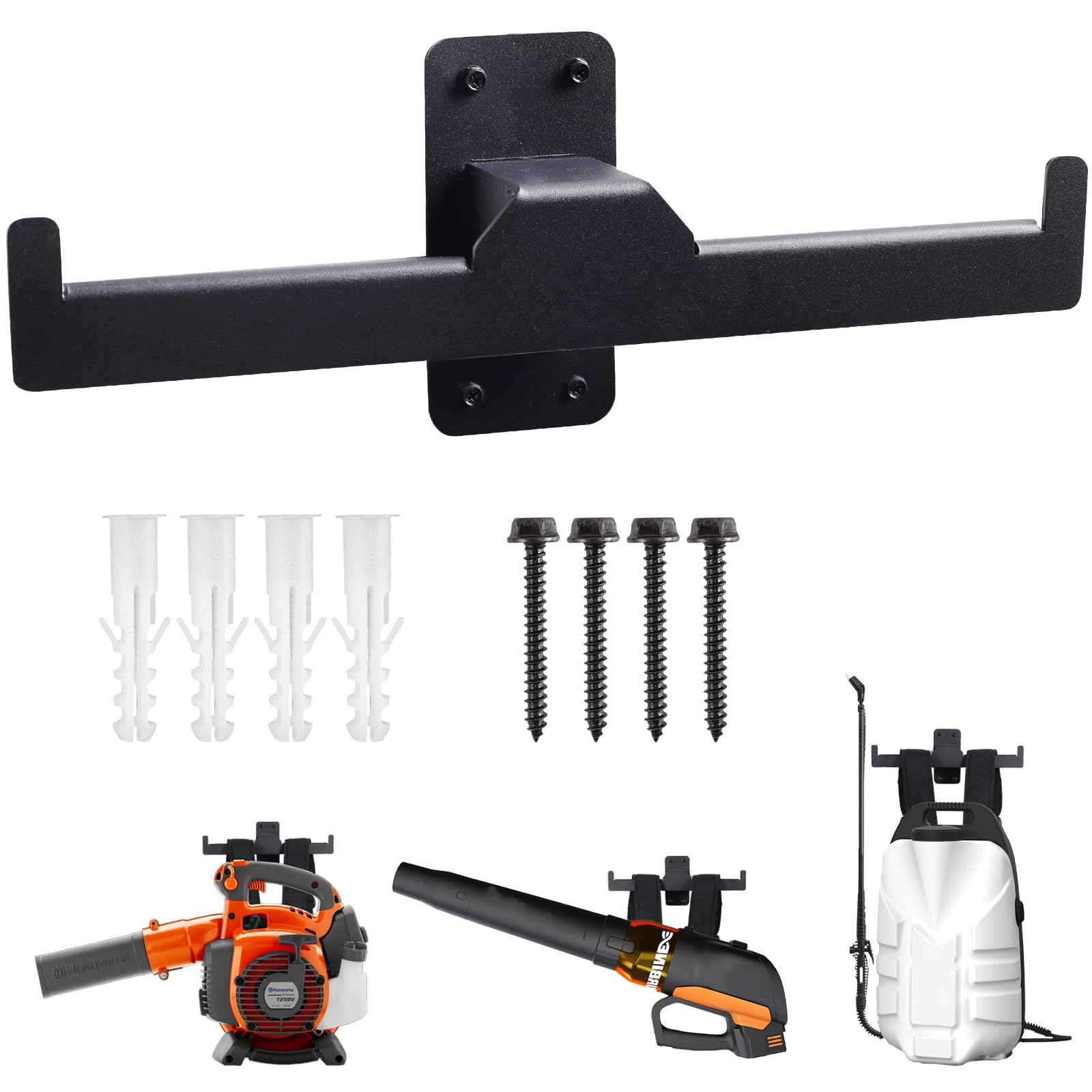 FYXMI Heavy Duty Backpack Blower Rack front view with tools